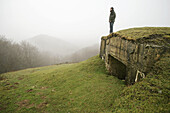 Bunkers from La linea P through the Pyrenees border between Spain and France. Pyrenees mountains, Baztan, Navarra, Spain