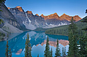 Lake Moraine and Valley of 10 Peaks Wenkchemna Peaks at sunrise, Banff National Park, Alberta, Canada