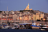 Vieux Port harbor, Notre Dame de la Garde basilica. Marseille. Provence. France.