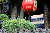 Red lampion in front the facade of Longshan tempel, Taipei, Taiwan, Asia
