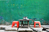 Deserted street cafe, Rangoon, Myanmar, Burma, Asia