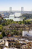 Aerial view of Sevilla with Guadalquivir river. Andalucia, Spain