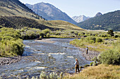 Men fly fishing, Copper Basin, Idaho, USA