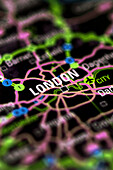 London, England, UK  located on map close up