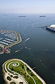 Aerial view of Shoreline Aquatic Park in Long Beach California