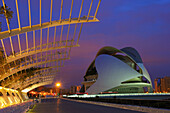 Palace of Arts Reina Sofia by S. Calatrava at dusk, City of Arts and Sciences, Valencia. Comunidad Valenciana, Spain