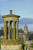 Dugald Stewart Monument and princes Street at background  Calton Hill  Edinburgh  Lothian Region  Scotland  U K
