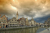 Water reflections from Guild Houses at Leie River  Ghent  Flanders, Belgium