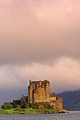 Eilean Donan castle and Loch Duich at Dusk  Dornie  Highlands Region, Scotland, UK
