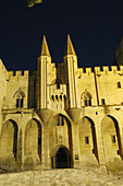 Papal Palace Palais des Papes facade at Dusk  Avignon  Vaucluse  Provence-Alpes-Côte dAzur  Rhone valley  Provence  France