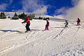 Young children in a ski school class, Lake Louise Mountain Resort, Lake Louise, Banff National Park, Alberta, Canada