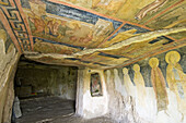 Rock-hewn church of Ivanovo, medieval painting of ceiling and walls, world heritage, nature park of Russenski Lom, Northern Bulgaria