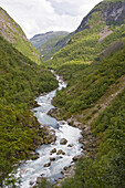 View over a river and mountains near Øvre Årdal in Norway