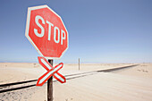 Railroad tracks through the desert, near Swakopmund, Namibia, Africa