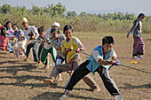 Myanmar  School children enjoying a tug of war game, Myitkyina, a largely Kachin community in north Burma near the Chinese border