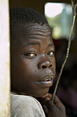 SOUTH SUDAN  Lutaya primary school, constructed and financed by Jesuit Refugee Services since 2005, Yei  Prefect at school with cane