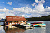 Canoes, Maligne Lake near Jasper, Jasper National Park, Alberta, Canada