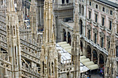 View looking down on Duomo roof, Milan, Italy