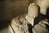 Mumbai India, stone lingam at Elephanta Caves