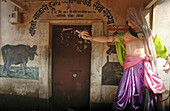 Ponda Goa, India, a Shigmotsav puppet left at a house door