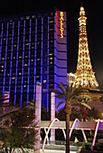 Las Vegas Nevada, the Ballys hotel and casino and the Eiffel tower of the Paris-Las Vegas casino along the Strip