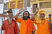 Sadhus Blessing the Crowd, (Hindu Holy Men), Varanasi, Uttar Pradesh, India