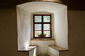 Window. Interior of the Castle Predjamski, in Predjama, Slovenia, Europe.