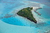 Luftaufnahme vom Sofitel Bora Bora Motu Private Island Resort Hotel, Bora Bora, Gesellschaftsinseln, Französisch Polynesien, Südsee, Ozeanien