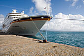 Cruiseship MV Columbus at the pier in the sunlight, Raiatea, Society Islands, French Polynesia, South Pacific, Oceania
