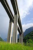 Double bridge of the Gotthard motorway near Giornico, valley Leventina, Ticino, Switzerland