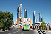 Cuatro Torres Business Area viewed from Chamartin  Madrid  Spain