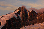 Mountain summit in morning light, pasterze glacier, Grossglockner, 3798m, Hohe Tauern National park, Carinthia, Austria