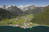 Aerial shot of Pertisau, Eben on lake Achensee, Tyrol, Austria
