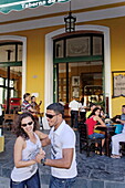 Couple dancing salsa, cafe Taberna de la Muralla, Placa Vieja, Havana, Ciudad de La Habana, Cuba, West Indies