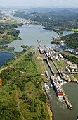 Panama. Panama Canal and  Miraflores locks. Aerial view.