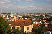 Mala strana skyline from hradcany castle overlook. Prague. Czech Republic.