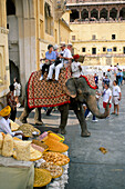 Street Scene with Elephant arriving at the dismounting point, General, People, India