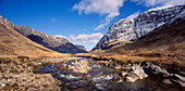 View of River Coe & Glen, Glen Coe, Highland, UK, Scotland