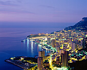 View along Coastline at Night, Monte Carlo, Cote d'Azur, Monaco