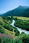 View of River Inn, Susch, Graubunden Canton, Switzerland