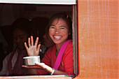 SMILING GIRL ON TRAIN, GENERAL, PEOPLE, BURMA