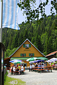 Restaurant with beer garden, Small Arber Lake, Bavarian Forest National Park, Lower Bavaria, Bavaria, Germany