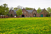 landscape and farmhouse: Schlick (Wachtendonk), spring, district Kleve, Niederrhein, North Rhine-Westphalia, Germany, Europe