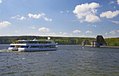 Excursion boat on lake Moehnesee, Arnsberg Forest Nature Park, Sauerland, North Rhine-Westphalia, Germany