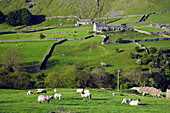 View over isolated farm in Arkengarthdale, Swaledale, Yorkshire, UK, England