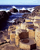 View over basalt rock columns and sea, Giants Causeway, County Antrim, UK, Northern Ireland