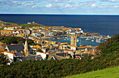 View over town and harbour, St Ives, Cornwall, UK, England