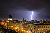 Tropical storm over the city at night, Havana, Cuba, Caribbean