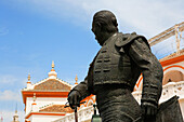 Statue of bullfighter outside bull fight arena, detail, Seville, Andalucia, Spain
