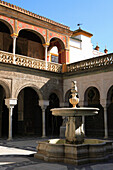 Casa de Pilatos, courtyard arches and fountain, Seville, Andalucia, Spain